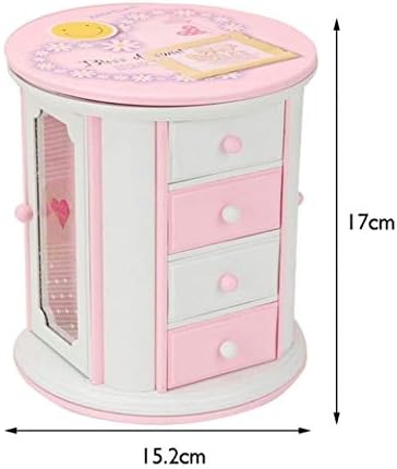 MYYINGBIN Кутия За Съхранение на Бижута с Голямо Чекмедже Огледало Ръчна Пластмасова Розово-Бяла Музикална Ковчег Подарък за Момичета