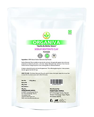Прах индийска Лечебна глина с бентонитом натрий Organiva | 227 гр (8 унции) | За детоксикация | Дълбоко почистване на порите | Подмладяване