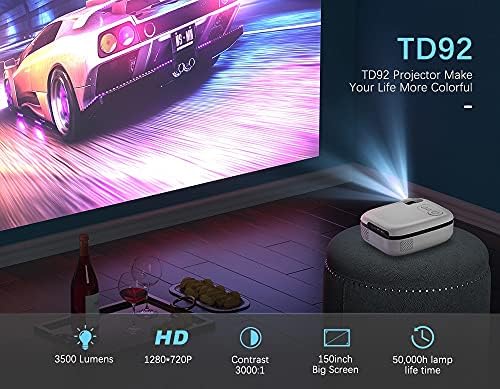 FZZDP Нов технически мини проектор 5G TD92, вградена 720P, проектор за смартфон, видео 1080P, 3D, преносим проектор за домашно кино