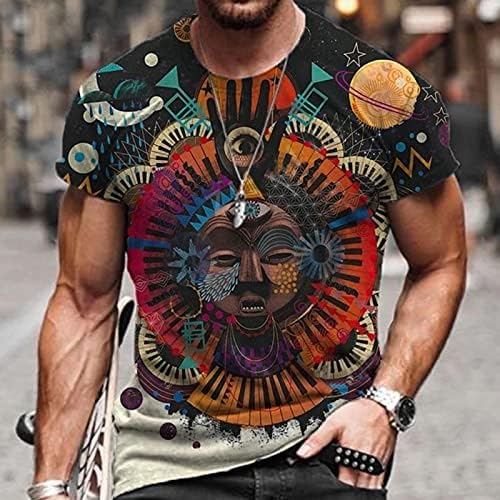Мъжки Графични Тениски, Реколта Ежедневни Блузи с Флорални Принтом в Африка Племе, Къс Ръкав, през Цялата Деколте, Риза с Принтом,