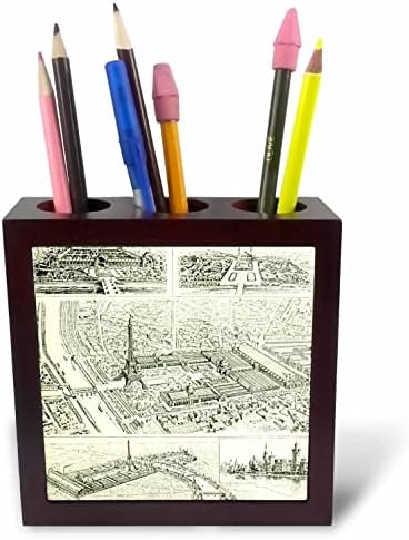 Илюстрация 3dRose Vintage Paris - Френската Эйфелево Кърпа Арт. - Поставка за химикалки за плочки (ph-364718-1)