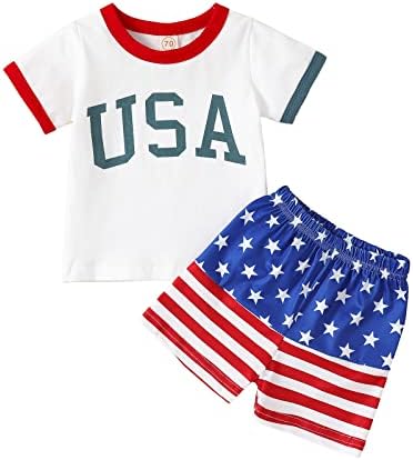 Бебешки Момчета и Момичета С Къс Ръкав Деня на Независимостта на 4 юли Върхове С Писмото Принтом, Тениска, къси Панталони, Костюми,
