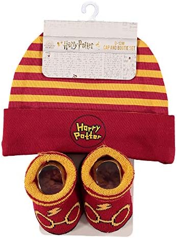 Комплект шапки и обувки за малки момчета на Хари Потър - Детски Подаръчен комплект с Шапка и чорапи на 0-12 месеца (жълт / червен,