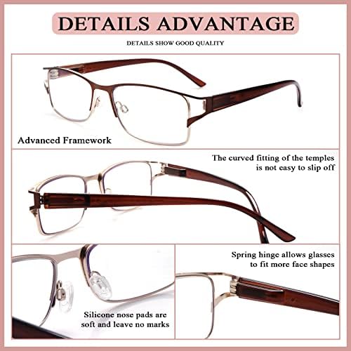 MAEOWN, 3 опаковки Очила за четене за жени, Модни Синя Светозащитная Метална Дограма За Четене, Леки Очила за четене на Пружинном