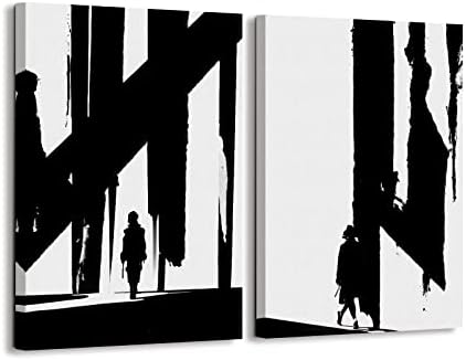 SWDRYUZ Черно-Бяло Абстрактно Стенно Изкуство, Стенни Живопис с принтом върху черно Платно, Съвременно Стенно изкуство за Хол, Спални,