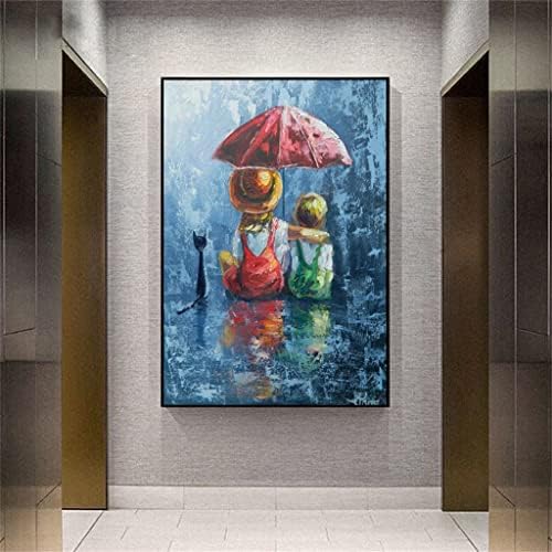 LIRUXUN Стенни Художествена живопис с маслени бои Две деца Ръчно изработени Абстрактна Живопис с маслени бои върху платно (Цвят: