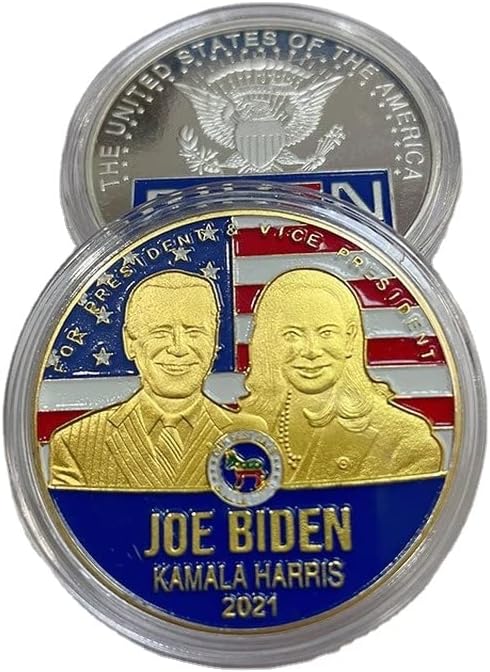 Незабравим Медальон на Президента на САЩ Байдън и съпругата Му 2021 година със Златен и Посеребренным покритие, Раскрашенная Златна