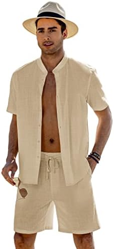 Мъжки Бельо Комплект COOFANDY от 2 теми, Ежедневни Риза с яка-ботуш и Шорти, Плажни Комплекти