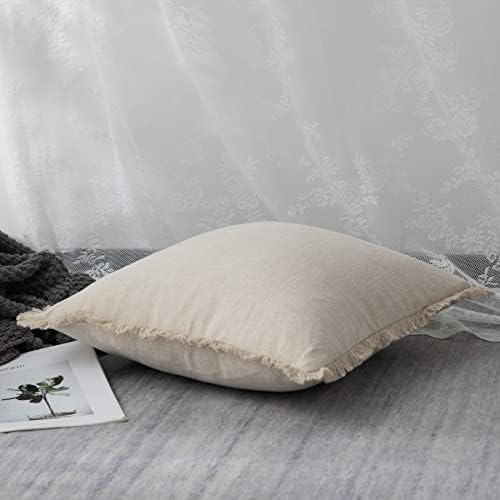 Бельо Калъфка с Ресни - Меки Удобни Седалките в стил бохо с пискюли за дивана, калъфка от зебло с натурален декор, бежово 18x18