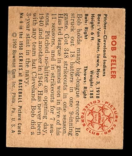 1950 Боуман 6 Боб Фелер Индианците Кливланд (Бейзболна картичка) VG/EX индианците
