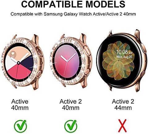 KOREDA е Съвместим с Samsung Galaxy Watch Active/Active 2 40 мм и Каишка с блестящи Защитен калъф За жени, Лъскави Силиконова лента