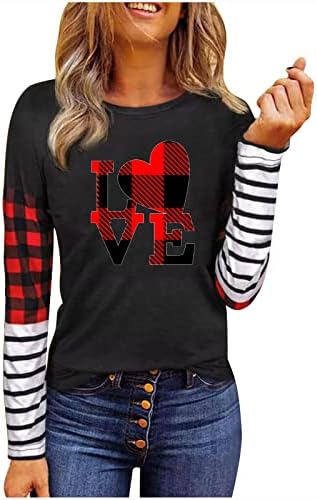 Тениски с Леопардовым Принтом във формата на Сърце, Дамски Тениски На Свети Валентин, в Карирани и Шарени, Лоскутная Тениска С дълъг