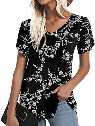 Женска Тениска с Къс ръкав Лято Есен От Памук с V Образно деколте Graphic Lounge Свободно, Намаляване, Блуза Свободно Намаляване