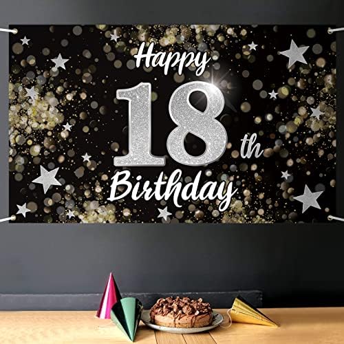 Nelbiirth От 18-ти рожден ден на черно-сребърна звезда, Голям банер - Поздрави с Восемнадцатилетним честит Рожден ден, на фона на