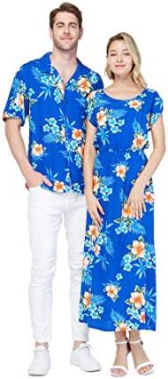 Подходяща двойка Хавайска риза Luau или Просто рокля на Макси цвят хибискус