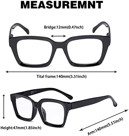 GUD Женски Извънгабаритни Очила за четене, 4 Чифта Очила за четене в квадратни рамки (черни)