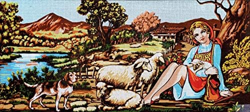 Декориран Гоблен на Платно с бродерия Гоблен - Момиче и Овце 24 x 50 B1812 от GobelinL