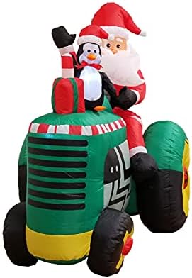 Стоки BZB Коледен Надуваем Дядо Коледа Трактор височина 5,3 Метра с led Фенери Пингвин, Улични Празнична Украса на помещенията,