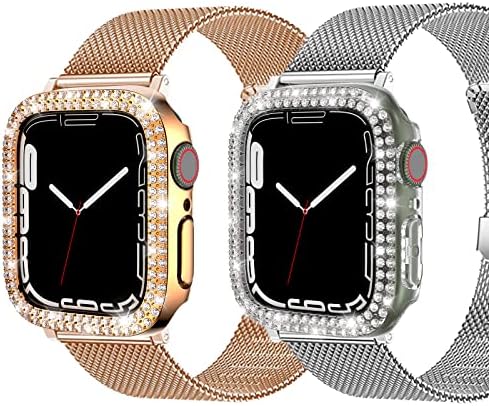 Луксозен твърд калъф с кристали, който е съвместим с Apple Watch Серия 7/8 45 мм, Защитната капачка с блестящи кристали, и рамка,