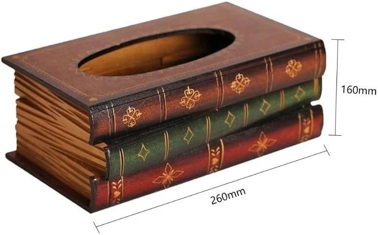 DINGZZ Ретро Дървена Кутия за Салфетки във Формата На Книга Ретро Дървен Държач За Кърпички Калъф За Съхранение на Контейнера За