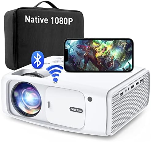 Febfoxs WiFi Проектор 1080P с Bluetooth, Уличен Шрайбпроектор Full HD, Поддръжка на 4K, Мащабиране, Портативен видео проектор 250