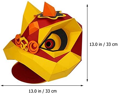 KIPETTO Китайски Лъв Танцова Главата 3D Хартиен Костюм, Маска DIY Модел на Убора от хартия (9,8 x9.8x7.9)