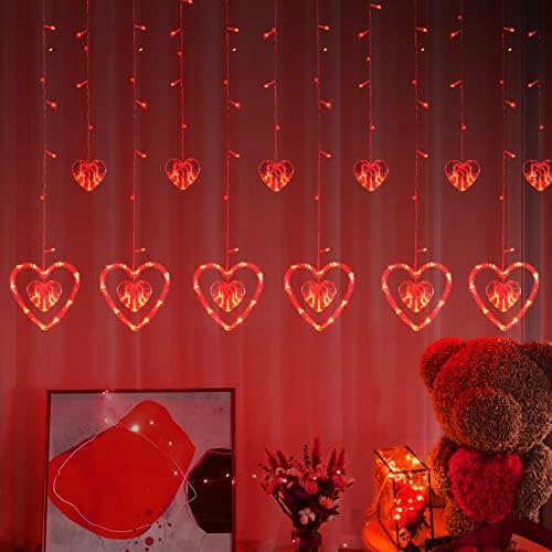 Гирлянди LOLStar в Деня на Св. Валентин, Червени led светлини на прозорците във формата на сърце, 168 led осветителни тела за пердета