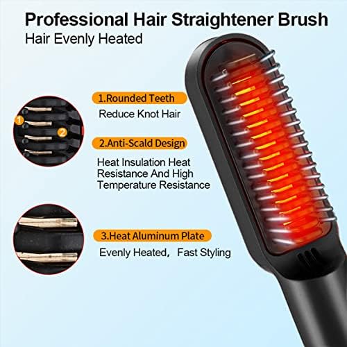 ABHI Преносима Пътна Безжична Четка за Изправяне на коса и Коса с постоянна температура 200 ° с, Защита От Изгаряния, USB Акумулаторна