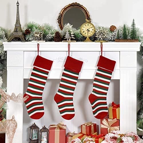 21-Цолови Възли Коледни чорапи Starry Dynamo в Червена, Бяла и Зелена ивица, комплект от 3