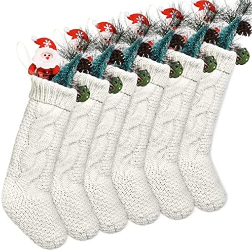 6 Парчета 18-Инчови Коледни Чорапи В опаковка, Коледни Чорапи, плетени калъф за Коледни Чорапи, Коледни Чорапи, Окачен Декор, Бели
